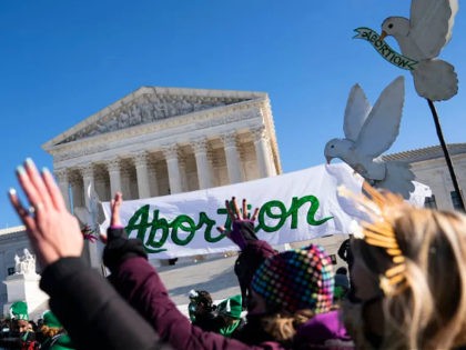 Pro-choice activists participate in a "flash-mob" demonstration outside of the US Supreme Court on January 22, 2022 in Washington, DC. - January 22 marks the 49th anniversary of Roe v. Wade, the landmark case that established the constitutional right to abortion care in the United States. (Photo by Alex Edelman …