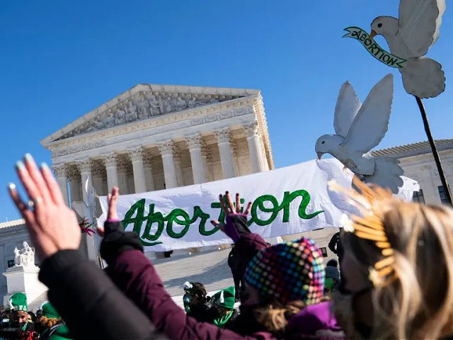 Pro-choice activists participate in a "flash-mob" demonstration outside of the US Supreme