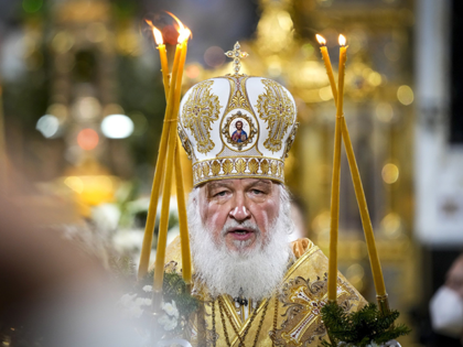 Russian Orthodox Patriarch Kirill delivers the Christmas Liturgy in the Christ the Saviour Cathedral in Moscow, Russia, Thursday, Jan. 6, 2022. (AP Photo/Alexander Zemlianichenko)