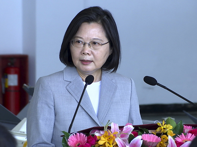 Taiwan President Tsai Ing-wen speaks during a visit to the Penghu Magong military air base in outlying Penghu Island, Taiwan Tuesday, Sept. 22, 2020. Tsai visited the military base on one of Taiwan’s outlying islands Tuesday in a display of resolve following a recent show of force by rival China. …
