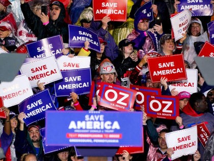 People attend a campaign rally at the Westmoreland Fair Grounds in Greensburg, Pa, Friday, May 6, 2022. (AP Photo/Gene J. Puskar)