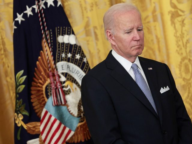 WASHINGTON, DC - MAY 25: U.S. President Joe Biden listens as U.S. Vice President Kamala Harris gives remarks at an executive order signing event for police reform in the East Room of the White House on May 25, 2022 in Washington, DC. President Biden's executive order is intends to improve …