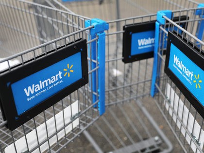 Walmart carts are seen outside of a store in Miami, Florida, on February 18, 2020. (Joe Raedle/Getty Images)