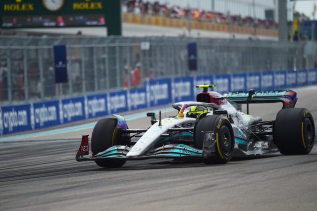 Mercedes' British driver Lewis Hamilton during the Miami Formula One Grand Prix on May 8