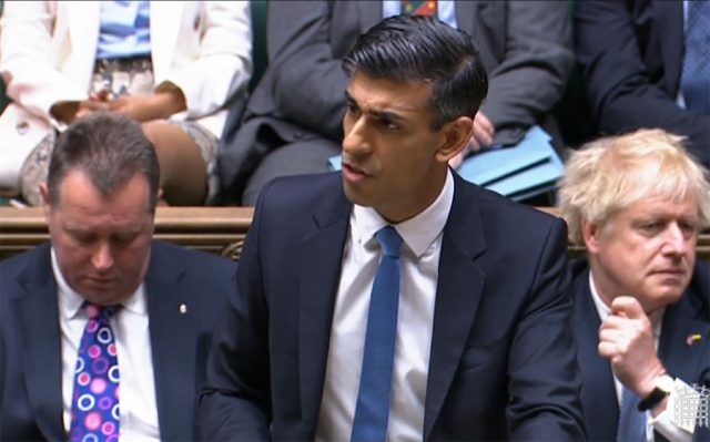 Britain's finance minister Rishi Sunak, seen in a broadcast by the UK Parliamentary Record