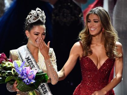 Miss South Africa 2017, Demi-Leigh Nel-Peters, reacts as she is crowned the new Miss Unive