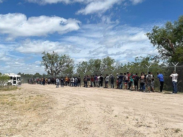 Eagle Pass Border Patrol agents apprehend a large group of migrants on June 15. (U.S. Bord
