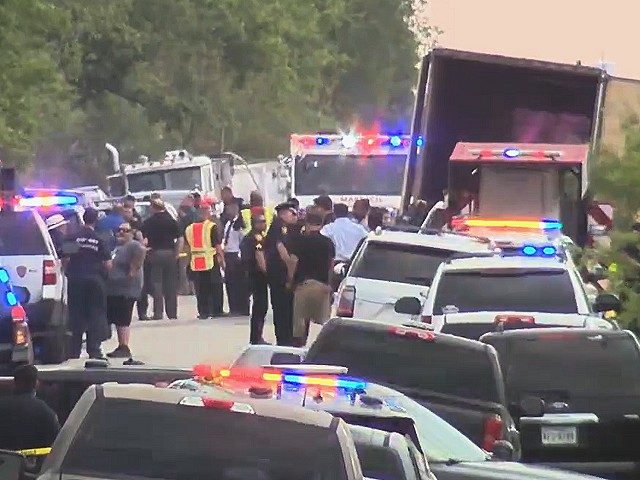 Police found 42 migrants dead in a tractor-trailer near San Antonio. (KSAT Video Screenshot)