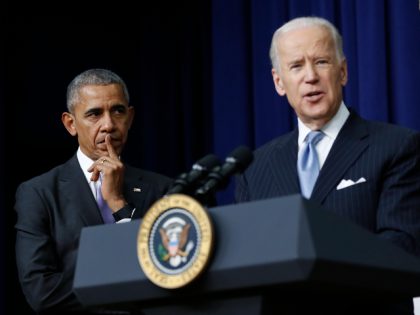 FILE - President Barack Obama listens as Vice President Joe Biden speaks in the South Cour