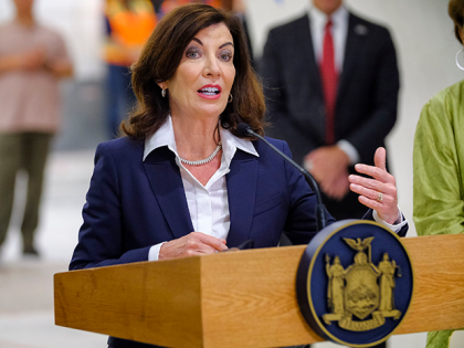 New York Gov. Kathy Hochul speaks during a press conference while construction continues at the east side access project in Grand Central Terminal, Tuesday, May 31, 2022, in New York. (AP Photo/Eduardo Munoz Alvarez)