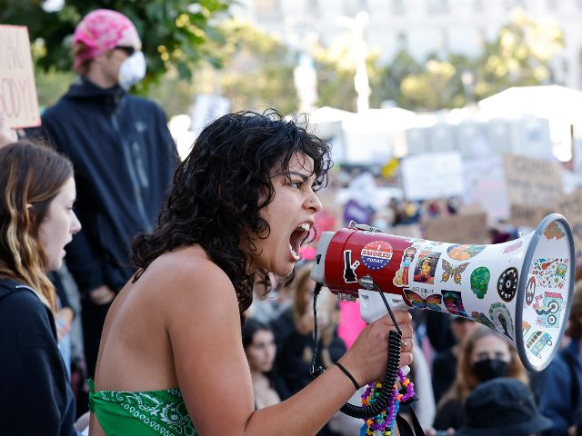 Maya Iribarren participates in an abortion-rights protest at City Hall in San Francisco fo