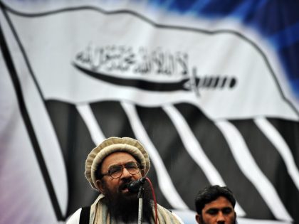 Abdul Rehman Makki, leader of Pakistan Jamaat-ud-Dawa, addresses rally in Islamabad on Feb