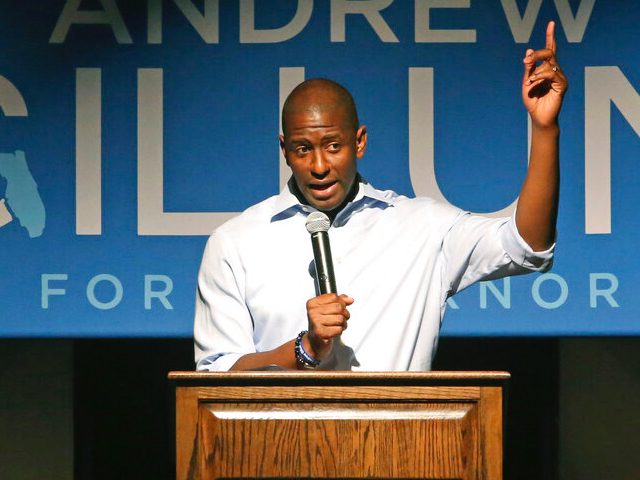 FILE - Tallahassee Mayor Andrew Gillum speaks at a campaign stop in his bid for governor, Monday, Nov. 5, 2018, in Crawfordville, Fla. Gillum, the 2018 Democratic nominee for Florida governor, is facing 21 federal charges related to a scheme to seek donations and funnel a portion of them back …