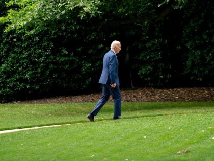US President Joe Biden walks on the South Lawn of the White House, after disembarking Marine One in Washington, DC, on June 14, 2022. - Biden travelled to Philadelphia, Pennsylvania, to deliver remarks at the 29th AFL-CIO Quadrennial Constitutional Convention. (Photo by Stefani Reynolds / AFP) (Photo by STEFANI REYNOLDS/AFP …