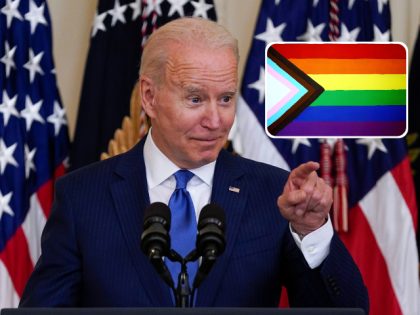 President Joe Biden speaks during an event to commemorate Pride Month, in the East Room of