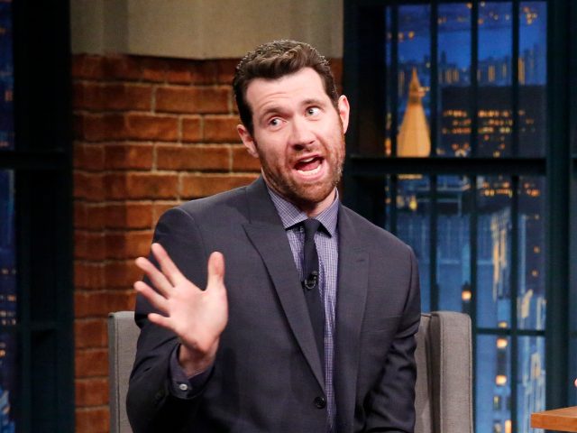LATE NIGHT WITH SETH MEYERS -- Episode 386 -- Pictured: (l-r) Comedian Billy Eichner during an interview with host Seth Meyers on June 20, 2016 -- (Photo by: Lloyd Bishop/NBCU Photo Bank/NBCUniversal via Getty Images via Getty Images)