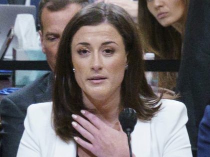 Cassidy Hutchinson, an aide to former White House chief of staff Mark Meadows, describes the actions of former President Donald Trump, during a House Select Committee hearing to Investigate the January 6th Attack on the US Capitol, in the Cannon House Office Building on Capitol Hill in Washington, DC on …