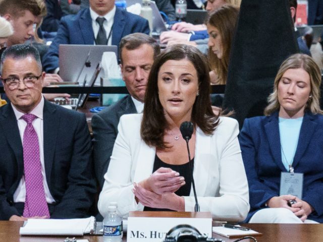 WASHINGTON, DC - JUNE 28: Cassidy Hutchinson, a top former aide to Trump White House Chief of Staff Mark Meadows, describes the actions of former President Donald Trump as she testifies during the sixth hearing held by the Select Committee to Investigate the January 6th Attack on the U.S. Capitol …