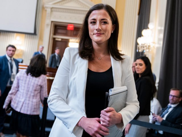 UNITED STATES - JUNE 28: Cassidy Hutchinson, an aide to former White House Chief of Staff Mark Meadows, is seen after she testified during the Select Committee to Investigate the January 6th Attack on the United States Capitol hearing to present previously unseen material and hear witness testimony in Cannon …