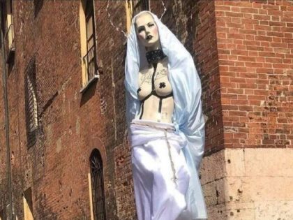 Italy Gay Pride mannequin dressed as the Virgin Mary
