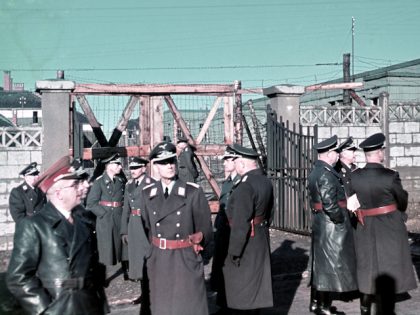 Germany, officers in front of a camp door, probably Sachsenhausen (Photo by Sobotta/ullstein bild via Getty Images)