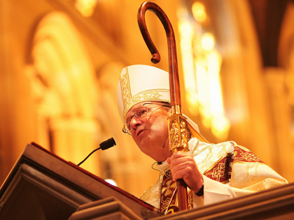 Bishop Julian Porteous leads the congregation in prayer during celebrations to mark the canonisation of Mary MacKillop at St. Mary's Cathedral on October 17, 2010 in Sydney, Australia. Australians across the world celebrated as the country's first saint, blessed sister Mary MacKillop, known also as Mary of the Cross, was …