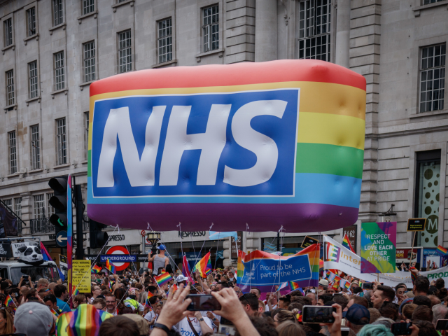 PICCADILLY CIRCUS, LONDON, ENGLAND, UNITED KINGDOM - 2019/07/06: NHS seen during the parade. The Pride in London 2019 Parade Day is a London-based event held by Pride in London. It is a parade of people of all genders, sexualities, races, nationalities, backgrounds and faiths coming together for the UKs biggest …