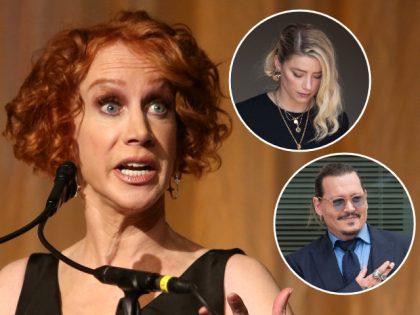 (INSETS: Johnny Depp and Amber Heard) Kathy Griffin speaks onstage during the 29th Annual PEN America LitFestGala at Regent Beverly Wilshire Hotel on November 01, 2019 in Beverly Hills, California. (Photo by Randy Shropshire/Getty Images for PEN America)