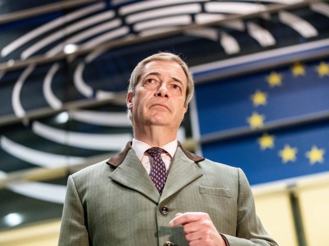 30 January 2020, Belgium, Brüssel: Nigel Farage (Great Britain) comes from the parliament