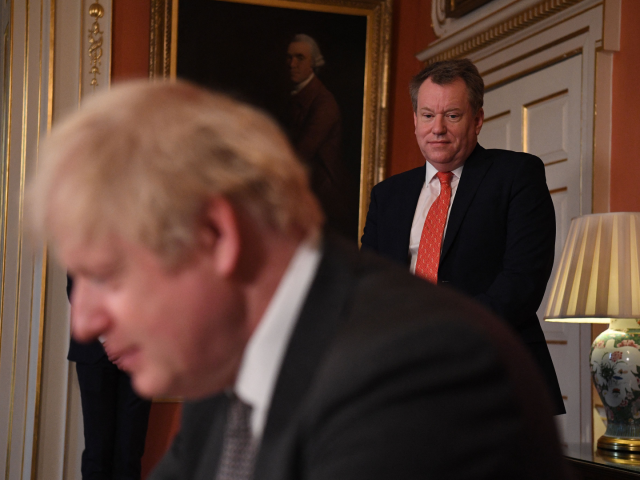 UK chief trade negotiator, David Frost looks on as Britain's Prime Minister Boris Johnson