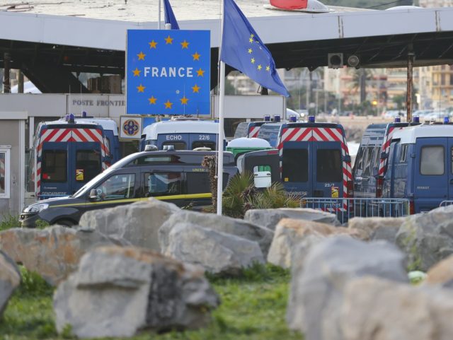 Menton, France - January 7, 2022: French-Italian border, French Police and Italian Militar