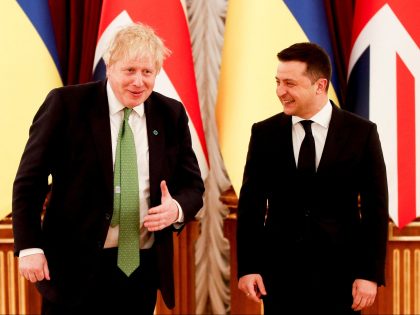 KYIV, UKRAINE - FEBRUARY 01: British Prime Minister Boris Johnson meets with Ukrainian Pre