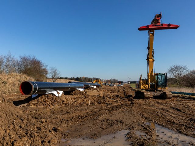 ODENSE, DENMARK - MARCH 09: A general view of the Norwegian-Polish gas pipe line, Baltic Pipe, which is in its final stages of construction, on March 9, 2022 near Odense, Denmark. Danish grid operator Energinet expects the pipeline to be partially operational from October and running at its full capacity …