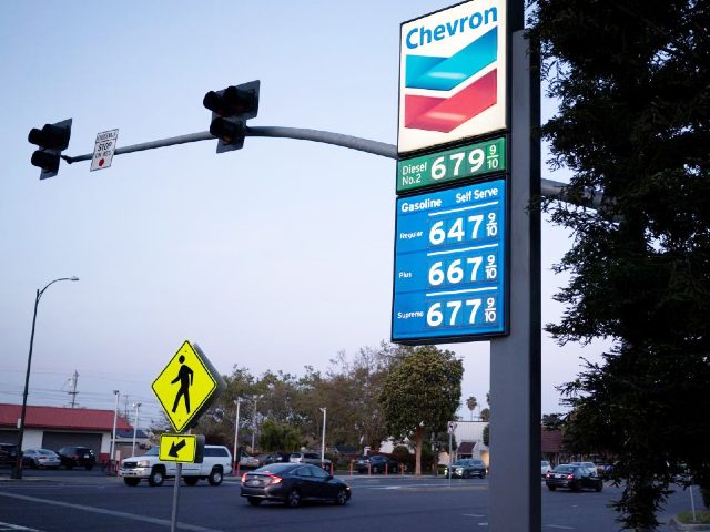 Gasoline and diesel prices are displayed at a gas station in Millbrae, California, the Uni