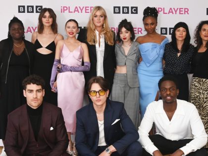 LONDON, ENGLAND - MAY 23: (Back row L-R) Aisha Bywaters, Emma Appleton, Bel Powley, Dolly Alderton, Marli Siu, Aliyah Odoffin, China Moo-Young and Surian Fletcher-Jones, (Front row L-R) Ryan Bown, Connor Finch and Jordan Peters attend a photocall for new BBC drama "Everything I Know About Love" at BAFTA on …