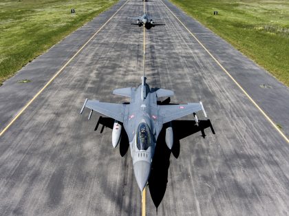 BALIKESIR, TURKIYE - MAY 22: An aerial view of Turkish Air Force F-16 fighter aircrafts in Balikesir, Turkiye on May 22, 2022. The 161st Fleet Command, the only fleet of the Turkish Air Force with two coded names - coded as "Eagle" during the day and "Bat" at night - …