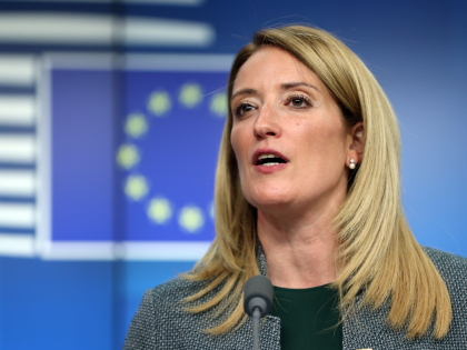 BRUSSELS, BELGIUM - MAY 30: President of the European Parliament, Roberta Metsola holds a press conference ahead of EU Leaders' Summit in Brussels on May 30, 2022. (Photo by Dursun Aydemir/Anadolu Agency via Getty Images)