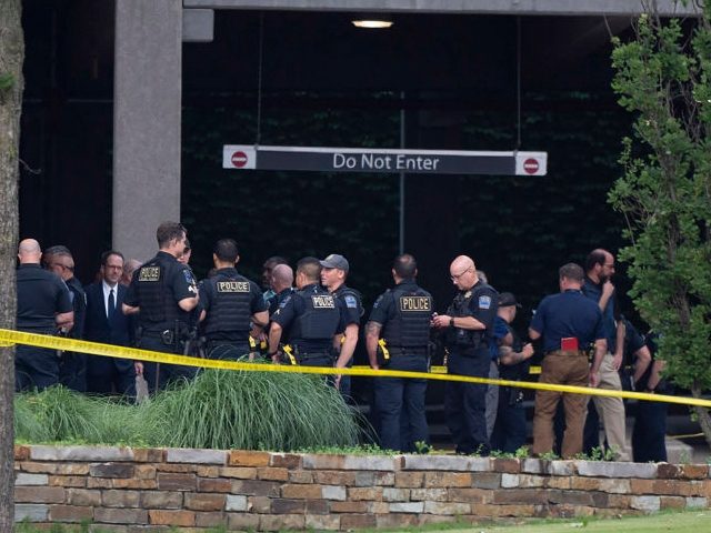 Police respond to there scene of a shooting at the Natalie Building at Saint Francis Hospital in Tulsa, Oklahoma, Wednesday, June 1, 2022. (Photo by J Pat Carter)