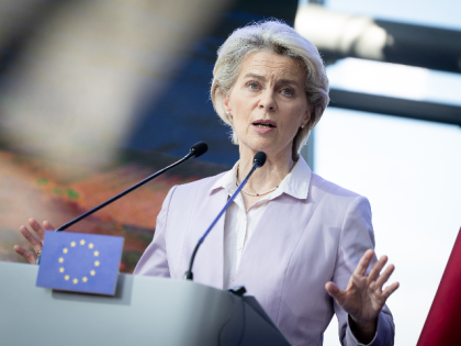 European Commission President Ursula von der Leyen attends a joint news conference with Po