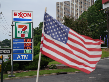 Gas prices over $5.00 a gallon are displayed at gas stations in New Jersey, USA, on June 7