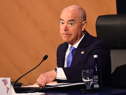 border US Homeland Security Secretary Alejandro Mayorkas chairs a plenary session of the 9th Summit of the Americas in Los Angeles, California, June 10, 2022. (Photo by Patrick T. FALLON / AFP) (Photo by PATRICK T. FALLON/AFP via Getty Images)