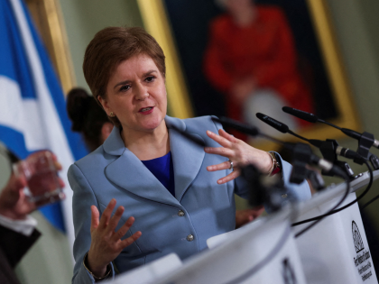 Scotland's First Minister Nicola Sturgeon speaks at a news conference on a proposed second referendum on Scottish independence at Bute House in Edinburgh, Scotland, on June 14, 2022. (Photo by RUSSELL CHEYNE / POOL / AFP) (Photo by RUSSELL CHEYNE/POOL/AFP via Getty Images)