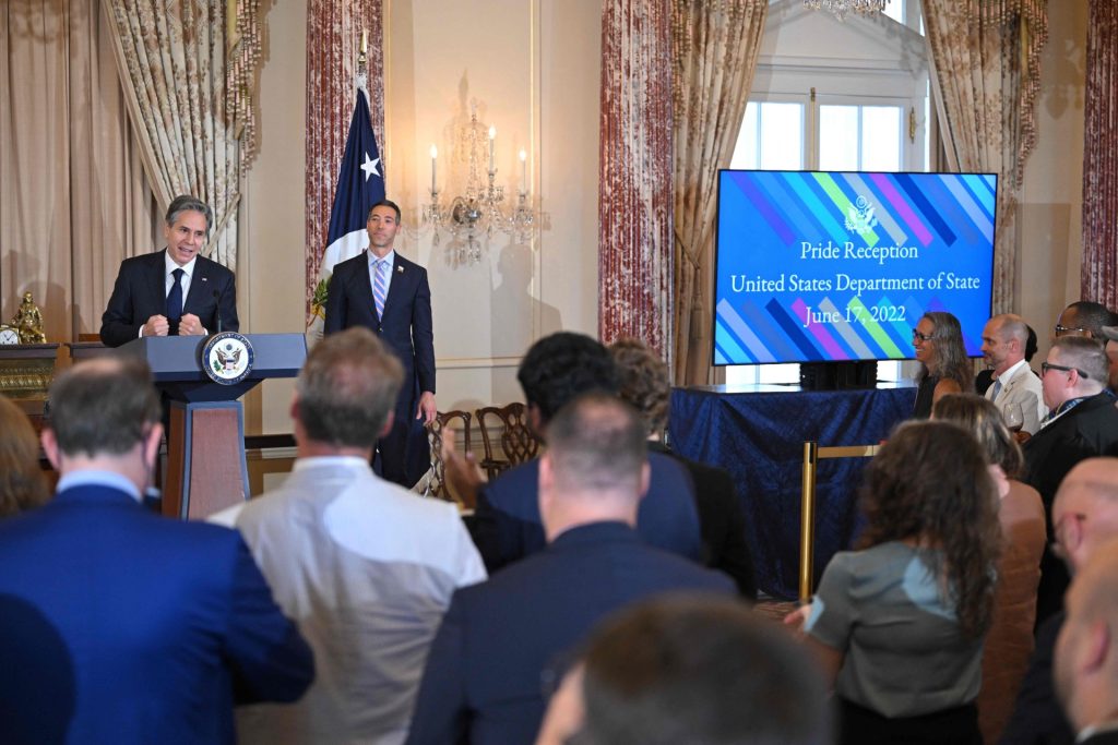 US Secretary of State Antony Blinken speaks during a Pride Month reception in the Benjamin Franklin Room of the State Department in Washington, DC on June 17, 2022. (Photo by Mandel NGAN / AFP) (Photo by MANDEL NGAN/AFP via Getty Images)