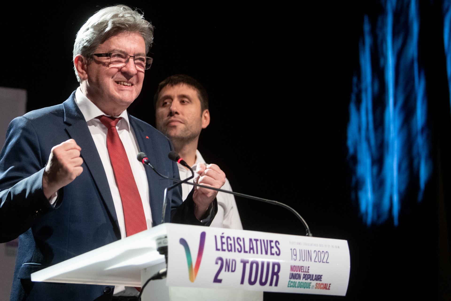 Jean-Luc Melenchon, leader of the France Unbowed party, speaks during an election night event, following the first round of voting in parliamentary elections, in Paris, France, on Sunday, June 19, 2022. President Emmanuel Macron is set to lose absolute majority in parliament as the far-right coalition surges, with the second-largest group on track to be Nupes, a leftist coalition led by Melenchon. Photographer: Benjamin Girette/Bloomberg via Getty Images