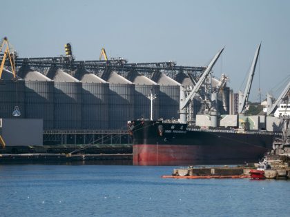 The Asian Prominence bulk carrier docked next to grain silos in the port of Constanta, Romania, on Tuesday, June 21, 2022. With Ukraine's Black Sea ports scattered with mines and Russia effectively blocking shipping in the area, countries from Turkey to the US have been grappling for a solution to …