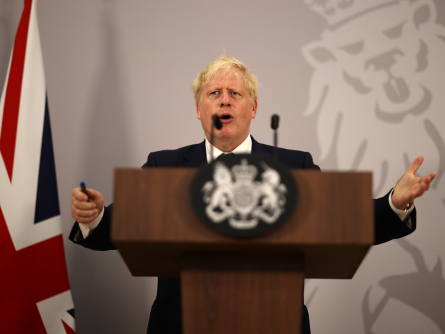 KIGALI, RWANDA - JUNE 24: British Prime Minister Boris Johnson speaks at a press conferenc