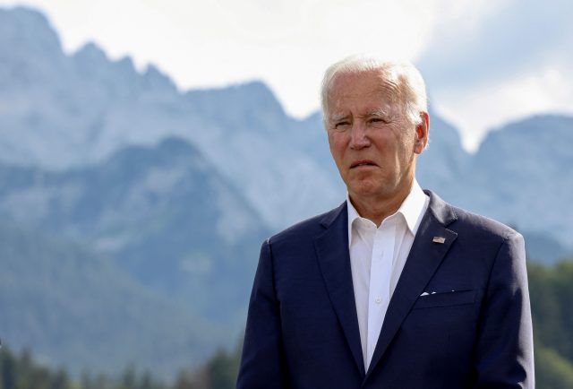 US President Joe Biden looks on as he attends the first day of the G7 leaders' summit held at Elmau Castle, southern Germany on June 26, 2022. (Photo by LUKAS BARTH / POOL / AFP) (Photo by LUKAS BARTH/POOL/AFP via Getty Images)