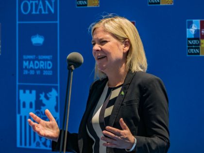 Magdalena Andersson, Prime Minister of Sweden, in the opening ceremony of the NATO Summit in Madrid, Spain. (Photo by Celestino Arce/NurPhoto via Getty Images)
