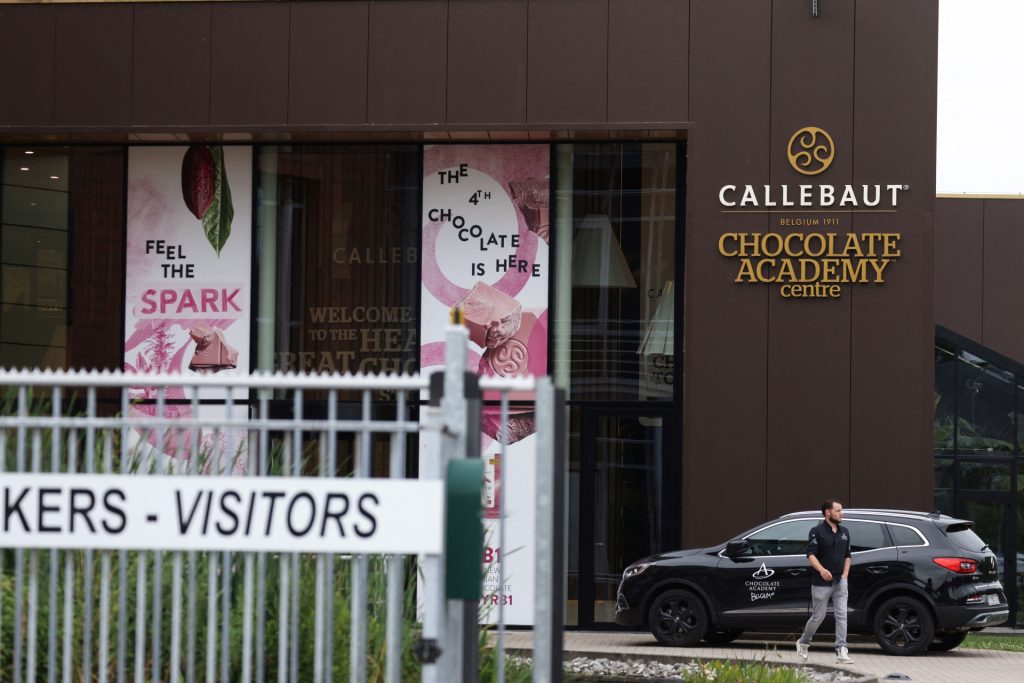This picture taken on June 30, 2022 shows the entrance of Barry Callebaut production site in Wieze, near Brussels. - Swiss group Barry Callebaut, the world's largest cocoa and chocolate company, said on June 30, 2022, that it had halted chocolate production at its Wieze (Belgium) factory, billed as the world's largest, after salmonella was found in a batch on June 26. (Photo by Kenzo TRIBOUILLARD / AFP) (Photo by KENZO TRIBOUILLARD/AFP via Getty Images)