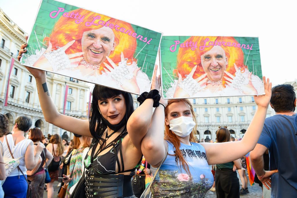 Gay Pride 2021 parades through the streets of the capital. Rome (Italy), June 26th, 2021 (Photo by Marilla Sicilia/Archivio Marilla Sicilia/Mondadori Portfolio via Getty Images)